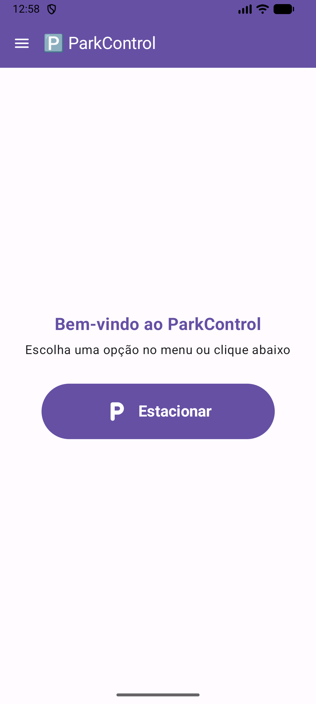 Tela inicial do app ParkControl