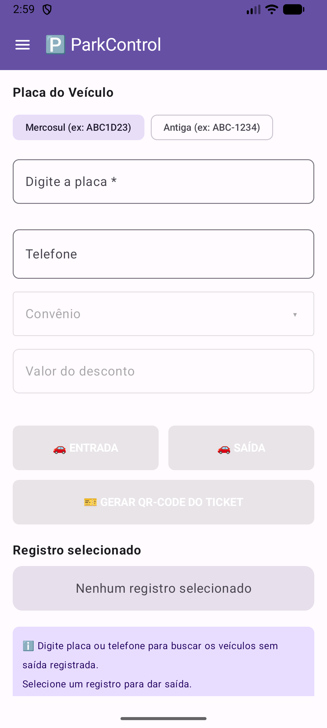 Tela de estacionar veículo